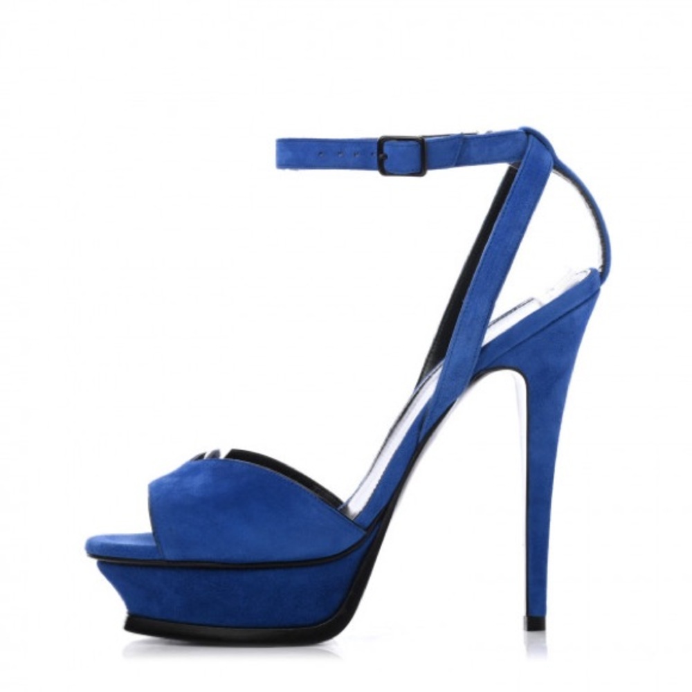 💙 SAINT LAURENT Kid Scamosciato Tribute 105 Open Toe Platform Sandals size 37 💙 - Picture 13 of 14